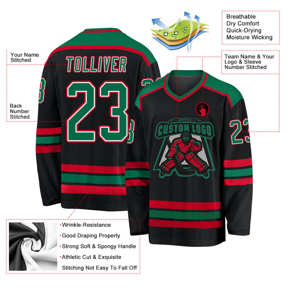 Custom Hockey Jersey - Black Kelly Green White-Red product image 3