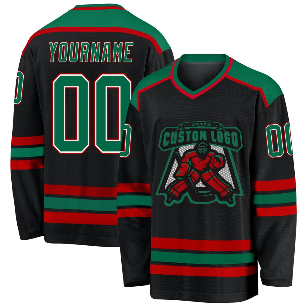Custom Hockey Jersey - Black Kelly Green White-Red product image 1