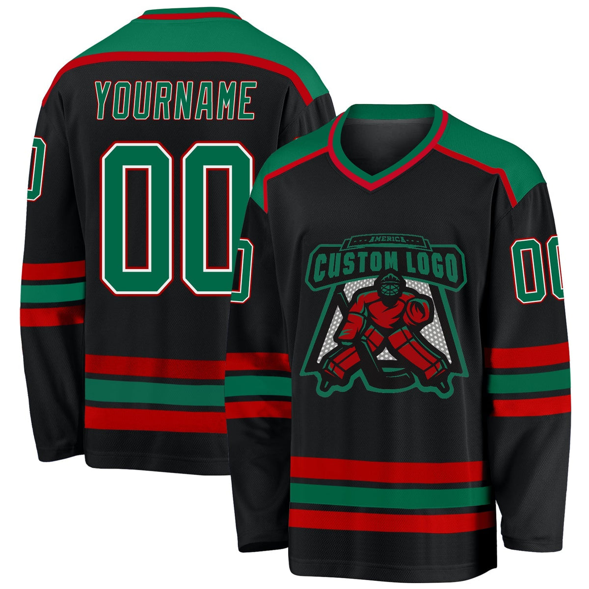 Custom Hockey Jersey - Black Kelly Green White-Red product image 1