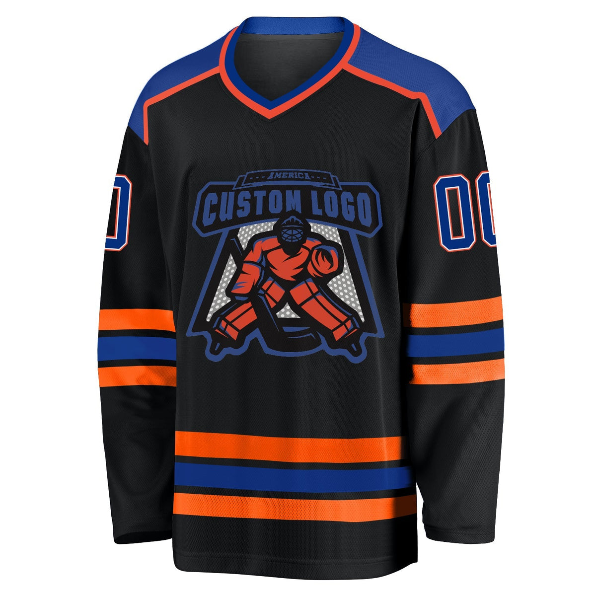 Custom Hockey Jersey - Black Royal White-Orange product image 2