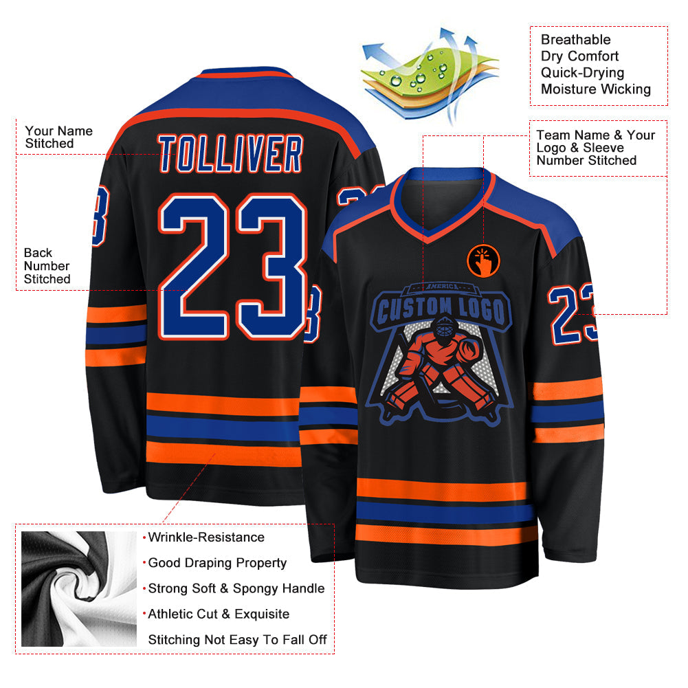 Custom Hockey Jersey - Black Royal White-Orange product image 3