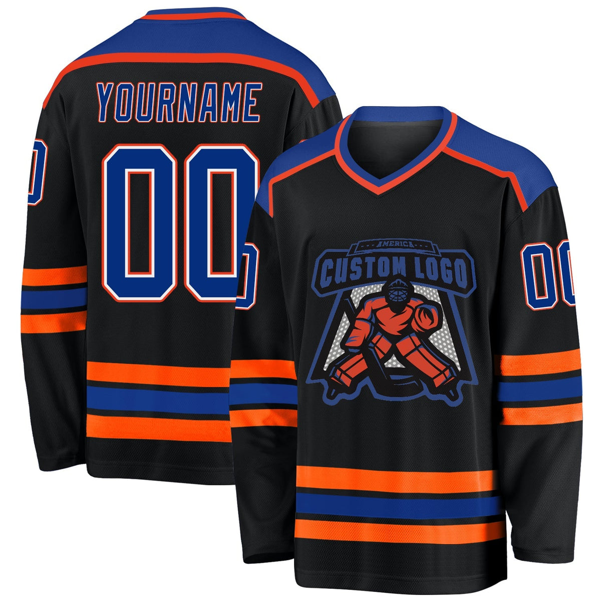 Custom Hockey Jersey - Black Royal White-Orange product image 1