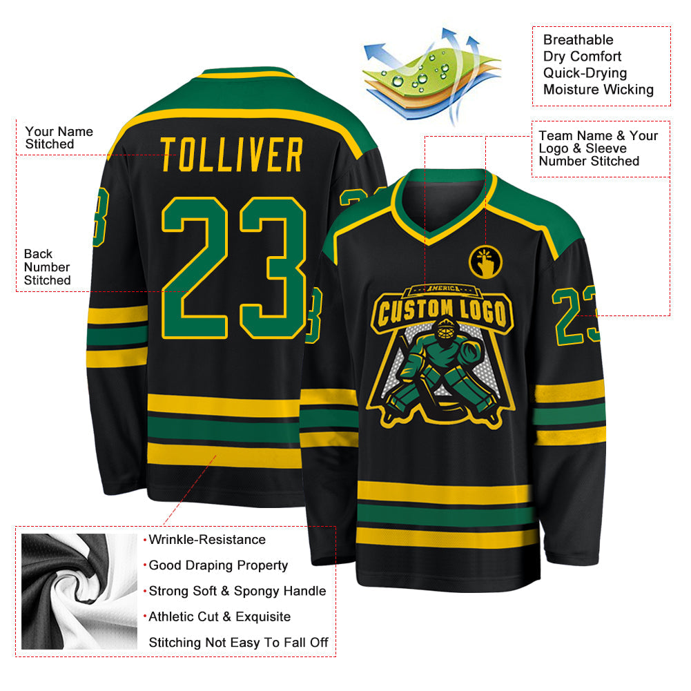 Custom Hockey Jersey - Black Kelly Green-Gold product image 3