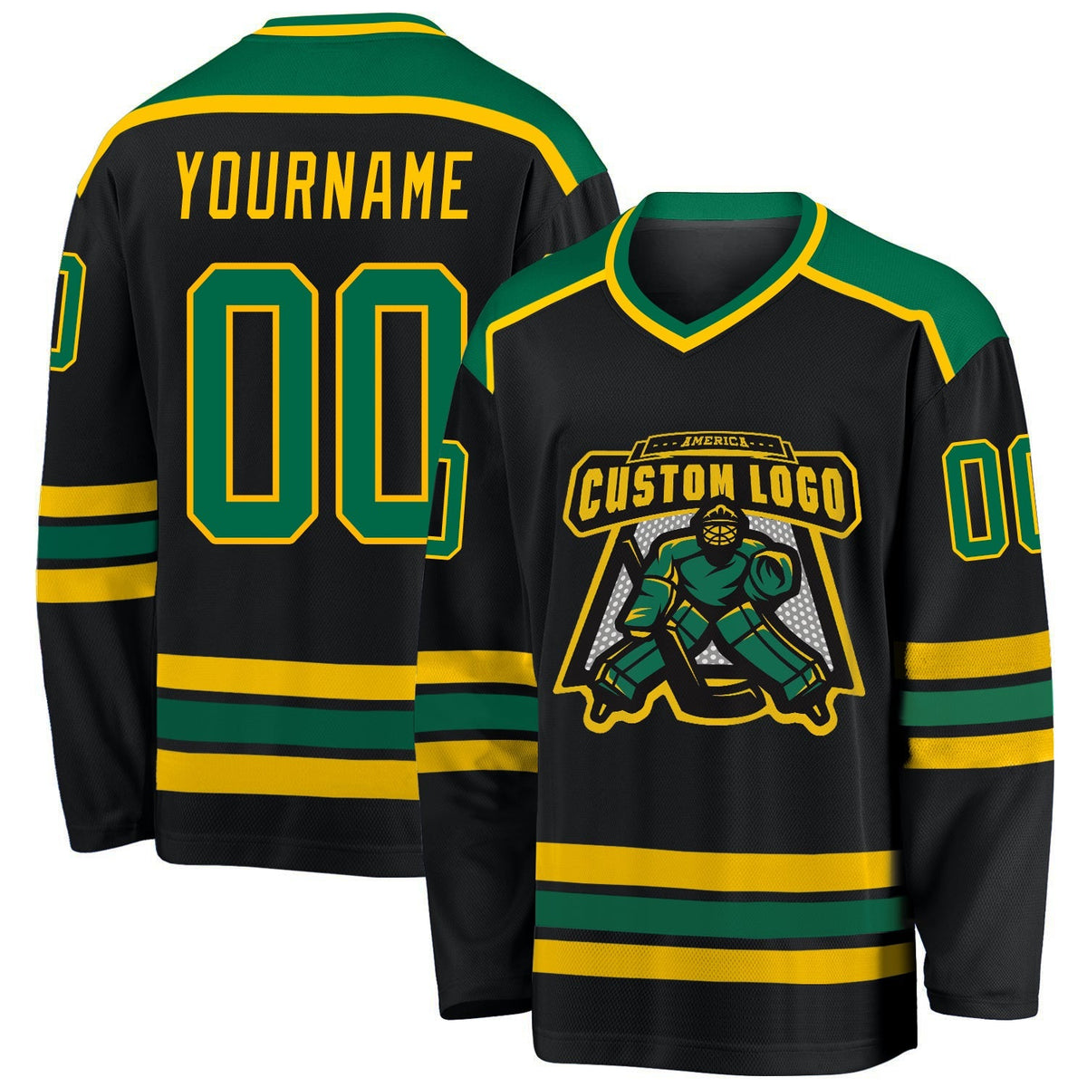 Custom Hockey Jersey - Black Kelly Green-Gold product image 1