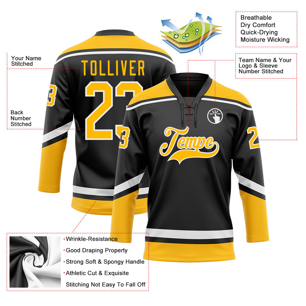 Custom Hockey Jersey - Black Gold-White Lace Neck product image 3