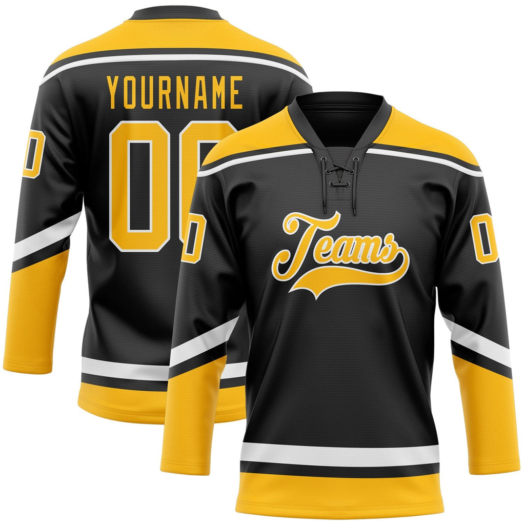 Custom Hockey Jersey - Black Gold-White Lace Neck product image 1