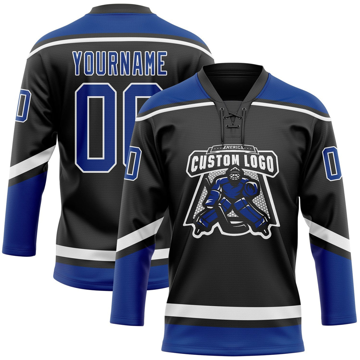 Custom Hockey Jersey - Black Royal-White Lace Neck product image 2