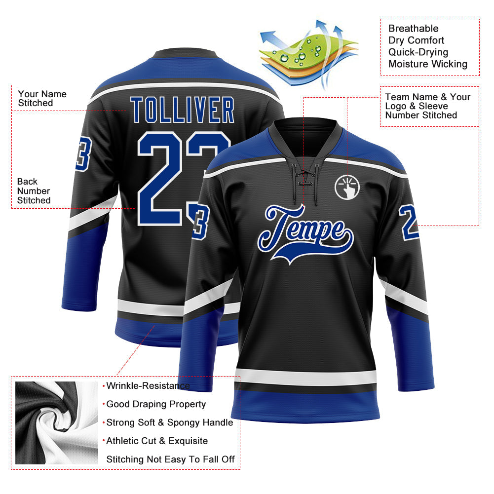 Custom Hockey Jersey - Black Royal-White Lace Neck product image 3