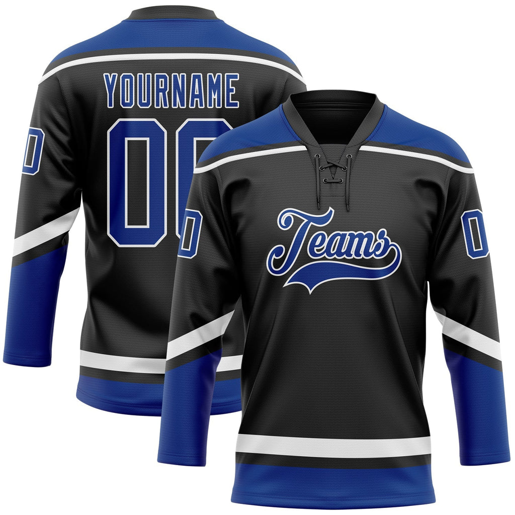 Custom Hockey Jersey - Black Royal-White Lace Neck product image 1
