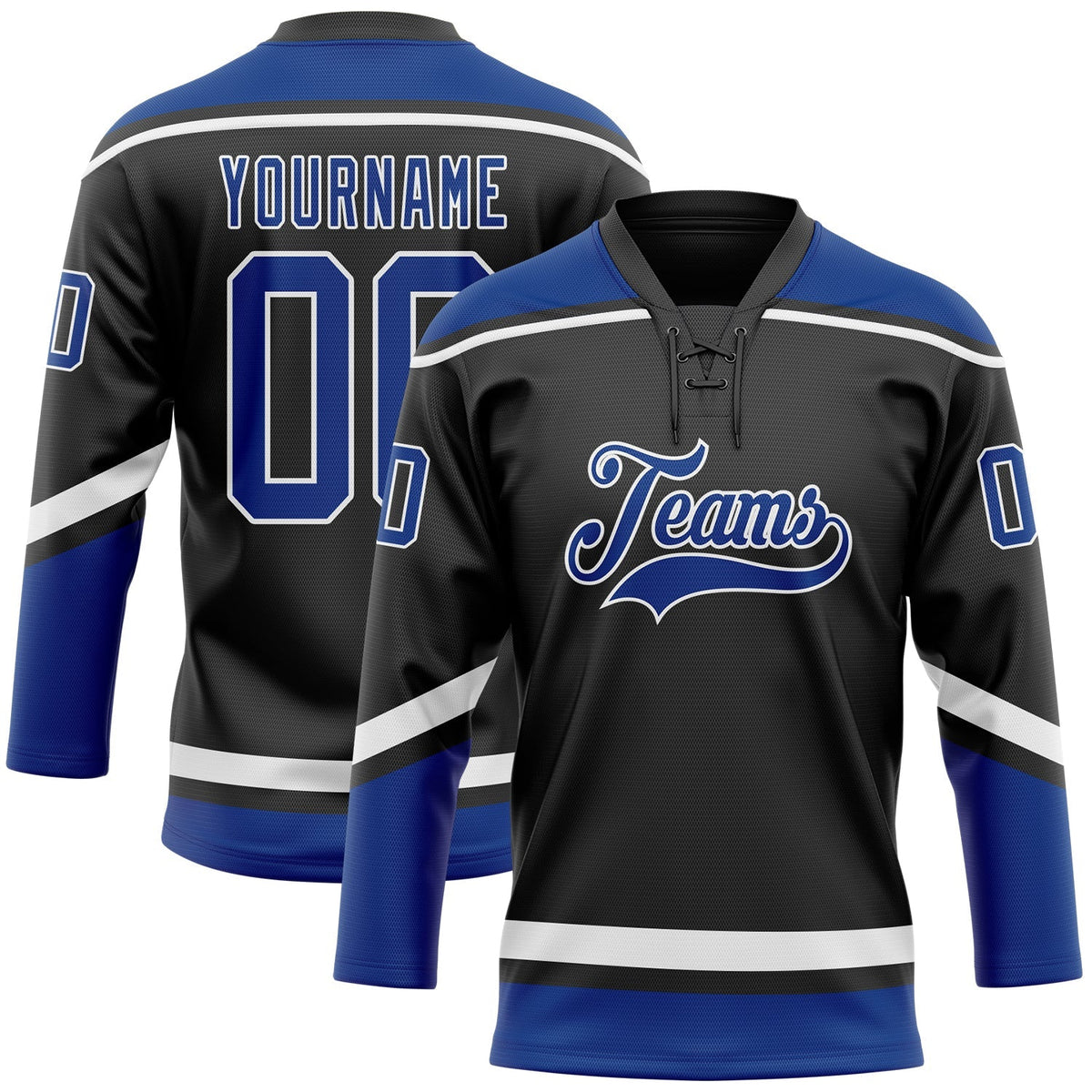Custom Hockey Jersey - Black Royal-White Lace Neck product image 1