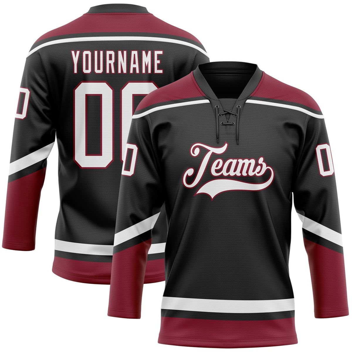Custom Hockey Jersey - Black White-Crimson Lace Neck product image 1