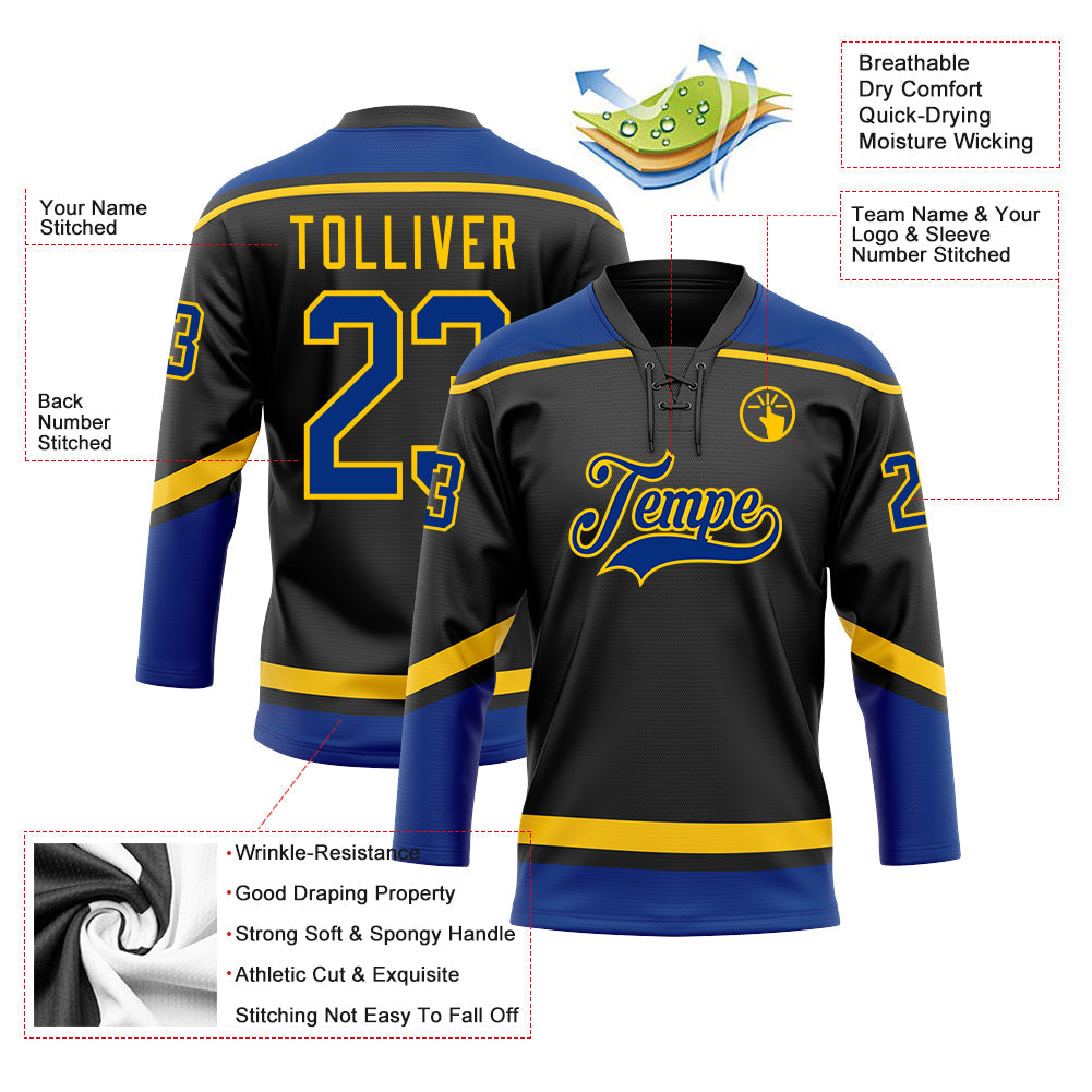 Custom Hockey Jersey - Black Royal-Yellow Lace Neck product image 3
