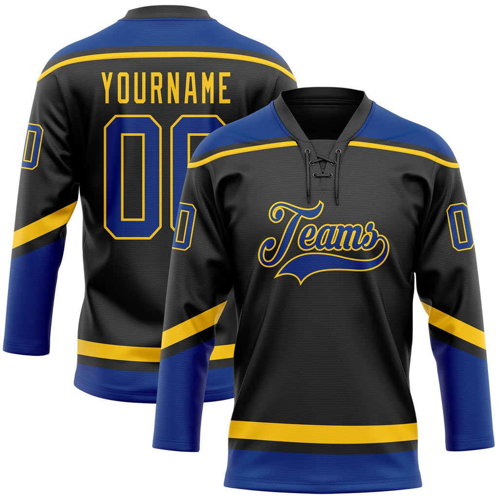 Custom Hockey Jersey - Black Royal-Yellow Lace Neck product image 1