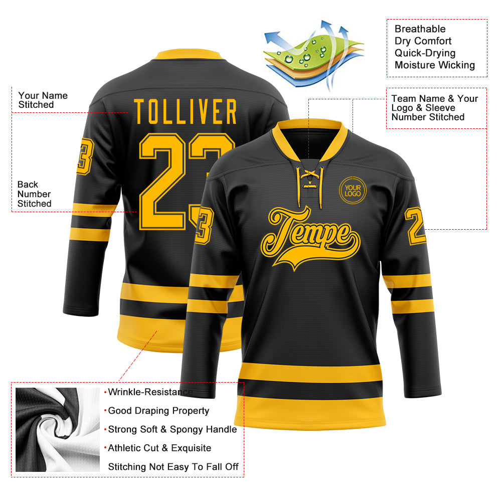 Custom Hockey Jersey - Black Gold Lace Neck product image 3