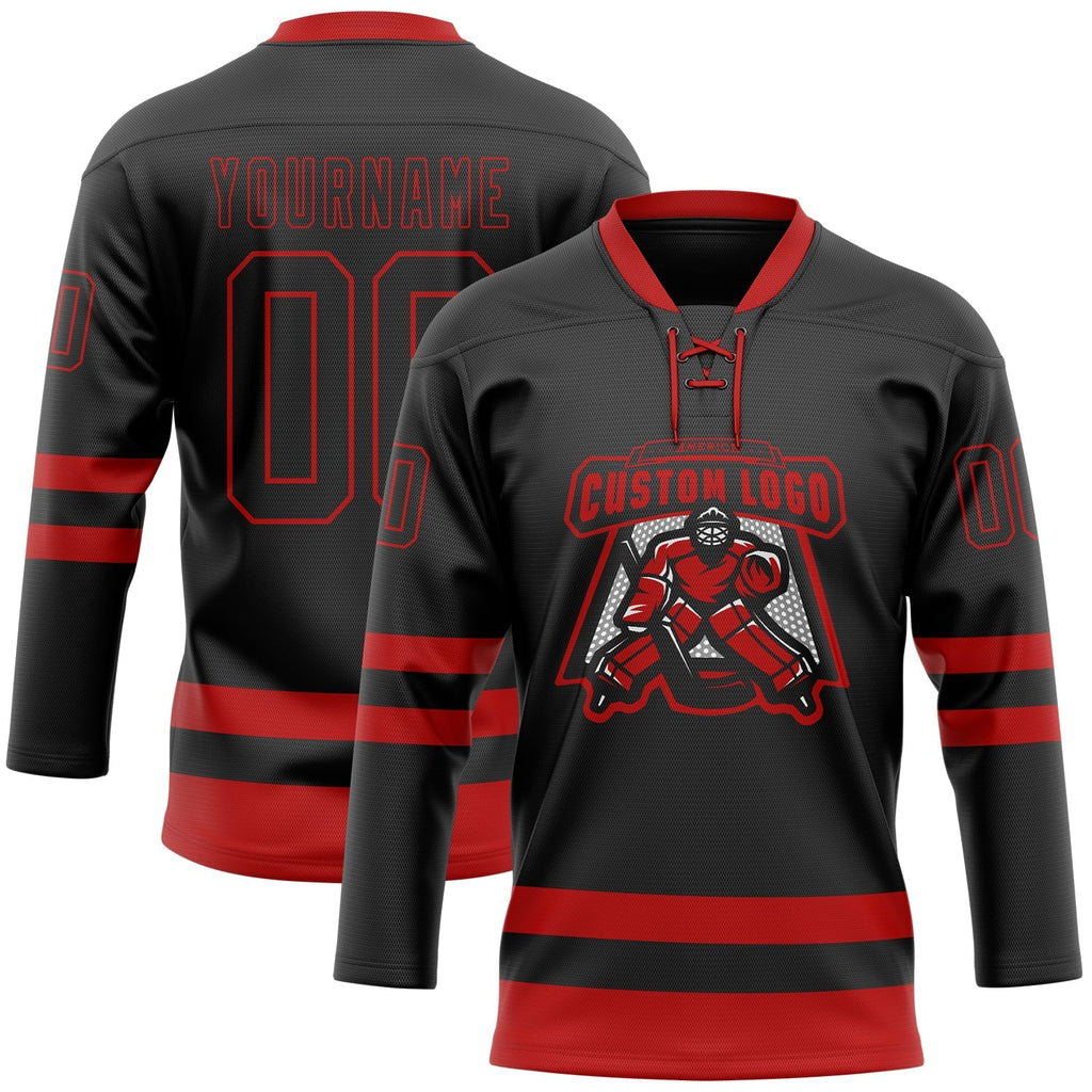 Custom Hockey Jersey - Black Red Lace Neck product image 2