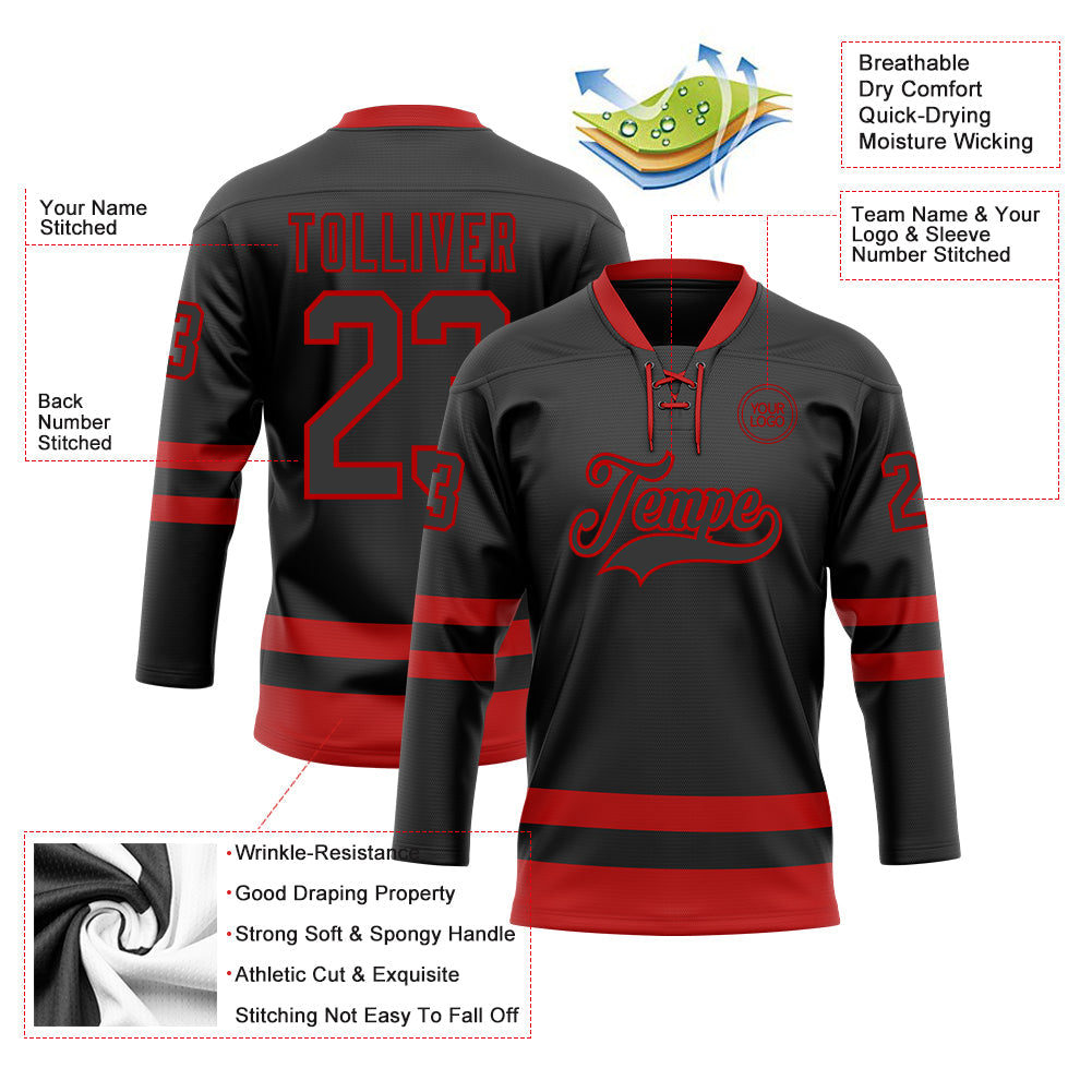 Custom Hockey Jersey - Black Red Lace Neck product image 3
