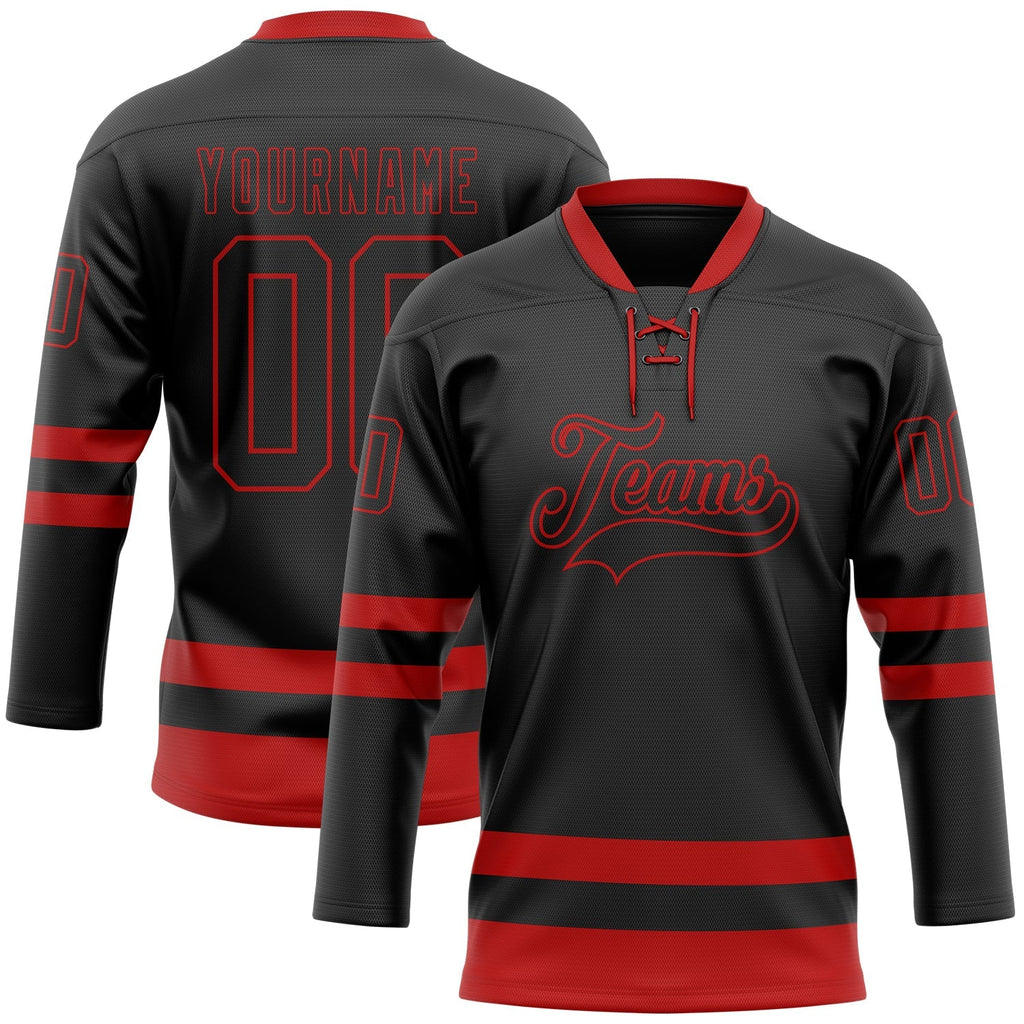 Custom Hockey Jersey - Black Red Lace Neck product image 1