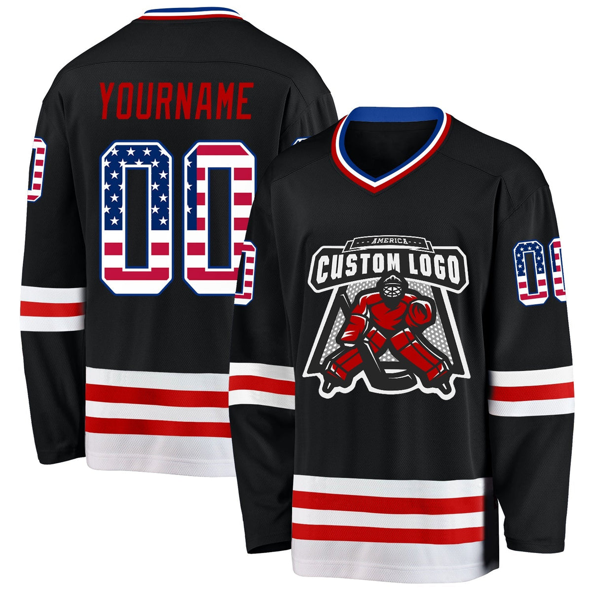 Custom Hockey Jersey - Black USA Flag Royal-Red product image 2