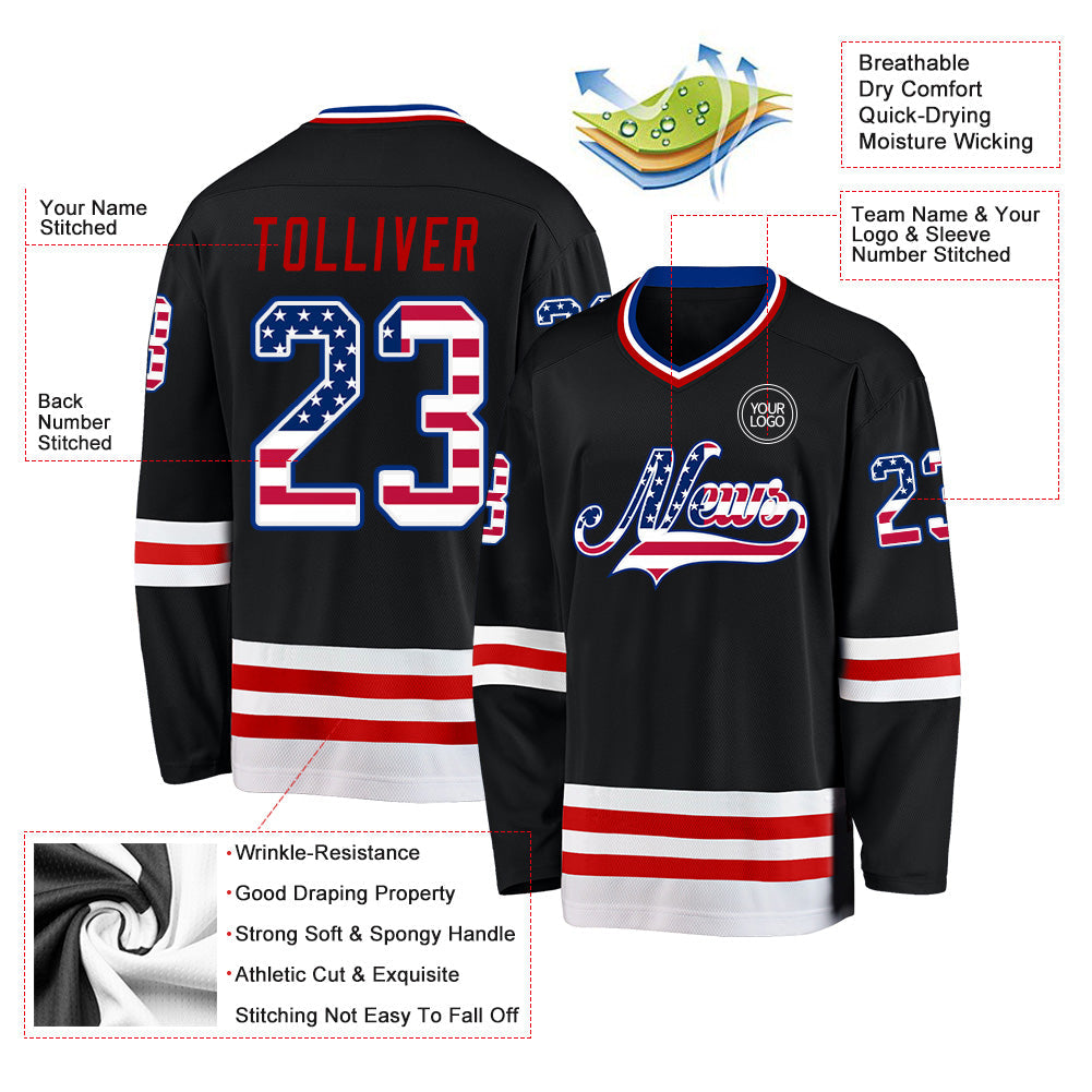Custom Hockey Jersey - Black USA Flag Royal-Red product image 3