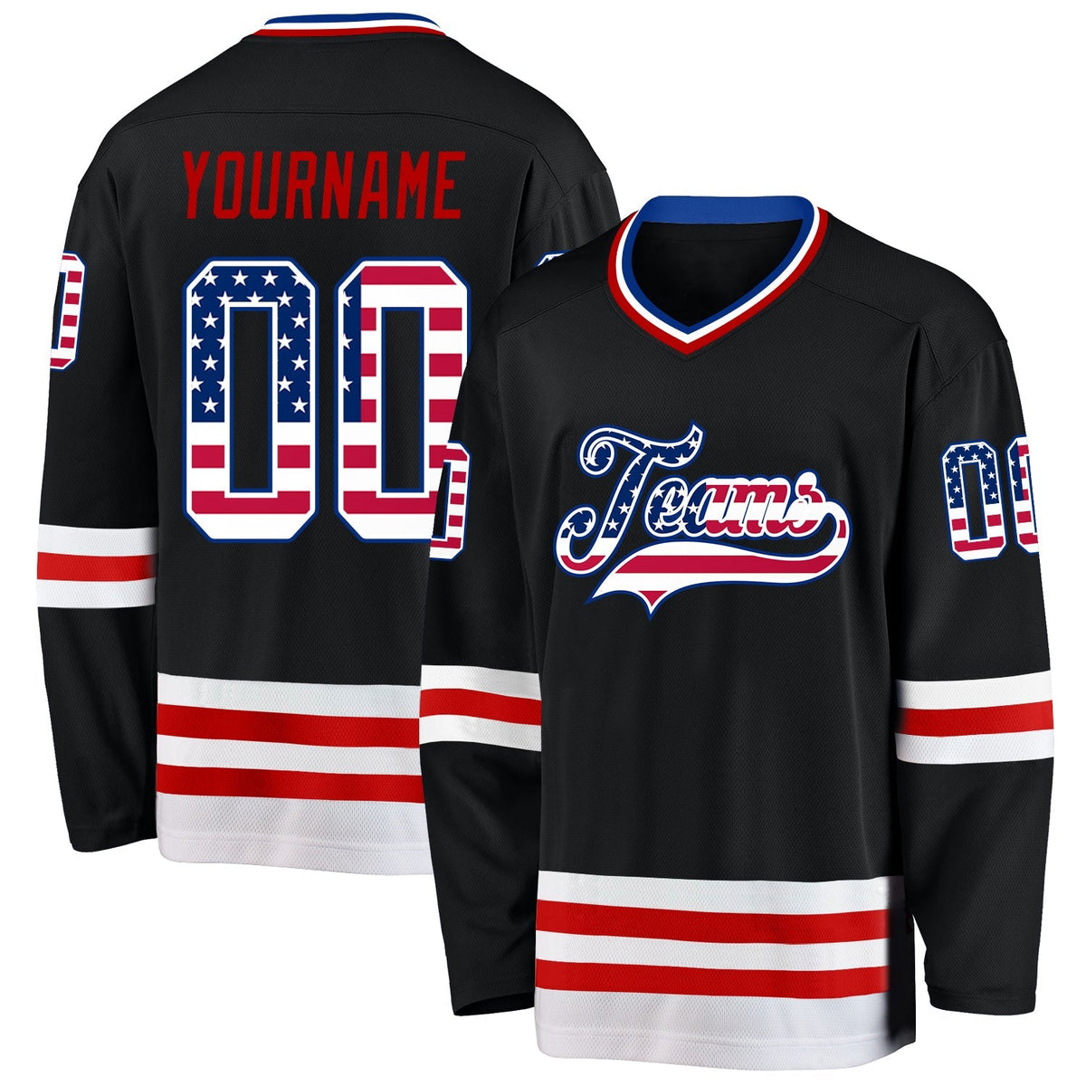 Custom Hockey Jersey - Black USA Flag Royal-Red product image 1