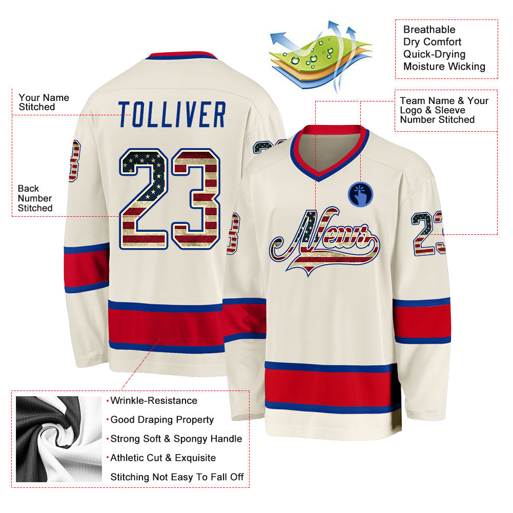 Custom Hockey Jersey - Cream Vintage USA Flag Royal-Red product image 2