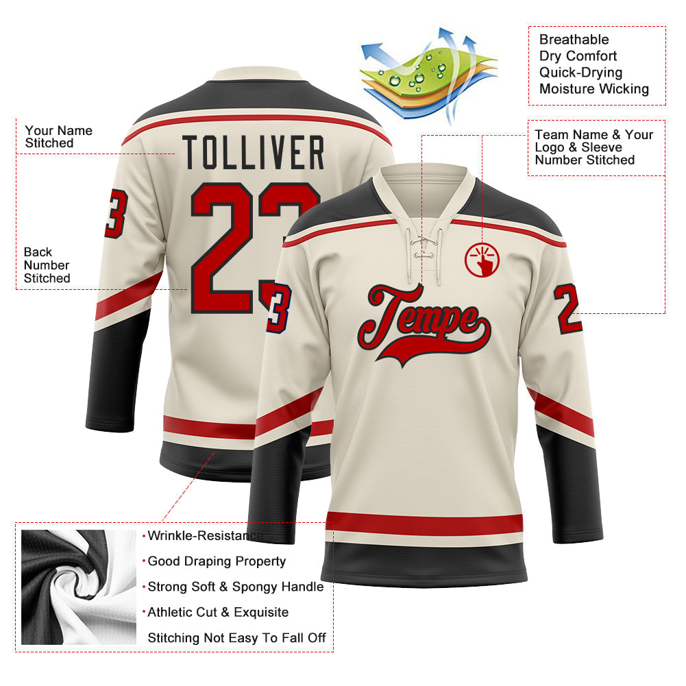 Custom Hockey Jersey - Cream Red-Black Lace Neck product image 3