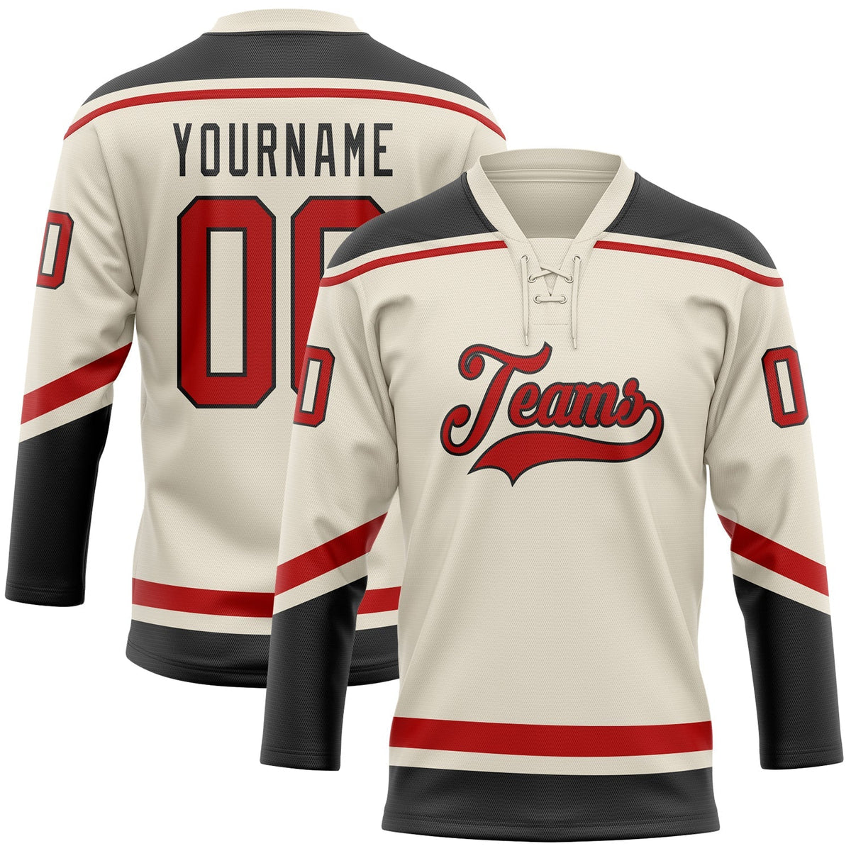 Custom Hockey Jersey - Cream Red-Black Lace Neck product image 1