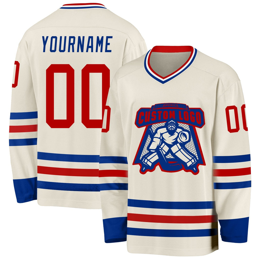 Custom Hockey Jersey - Cream Red Royal-White product image 2