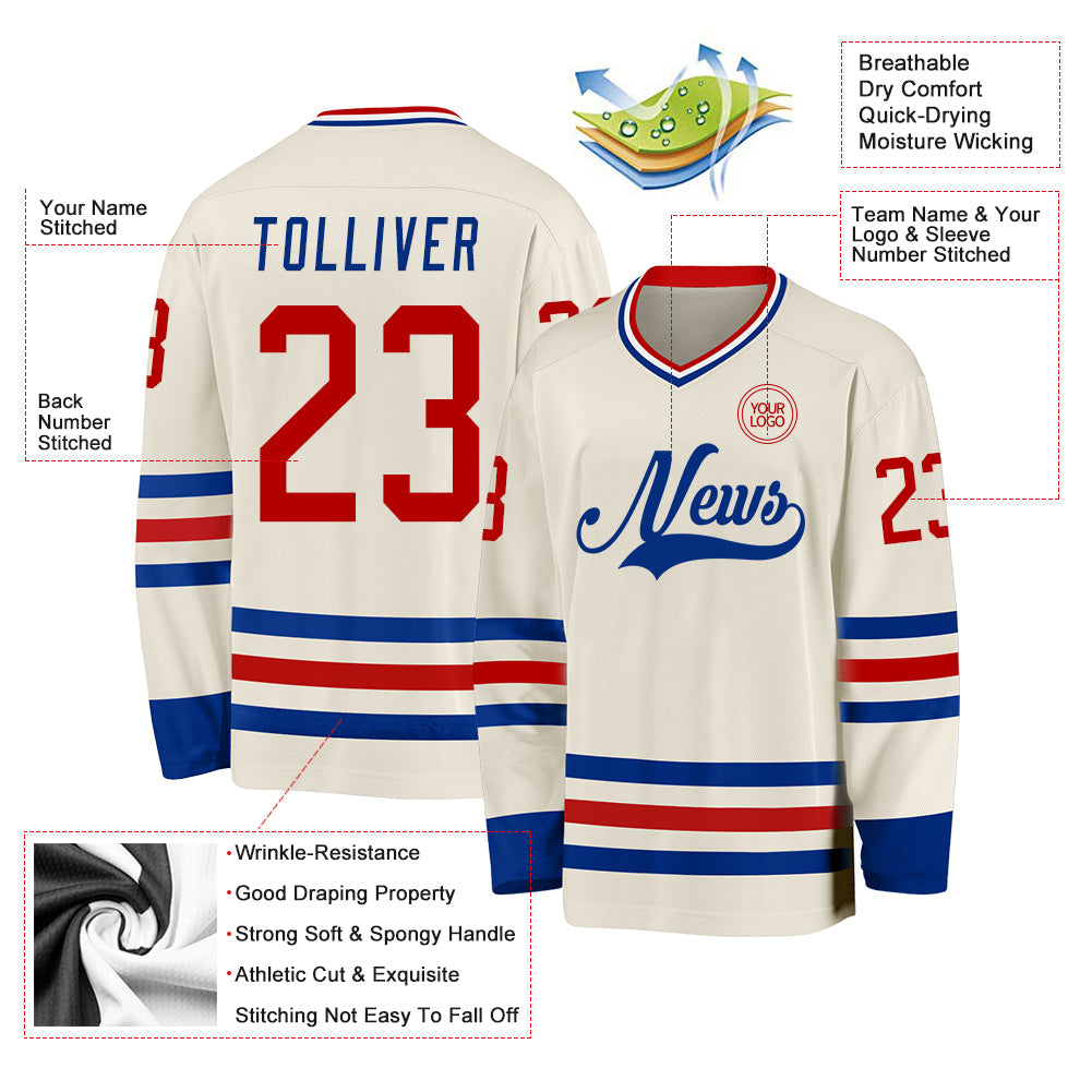 Custom Hockey Jersey - Cream Red Royal-White product image 3