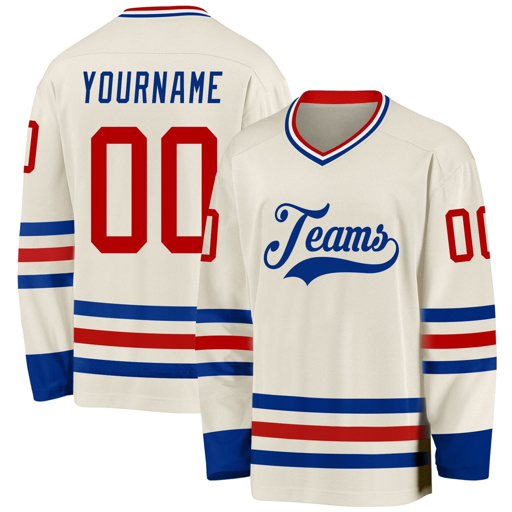 Custom Hockey Jersey - Cream Red Royal-White product image 1