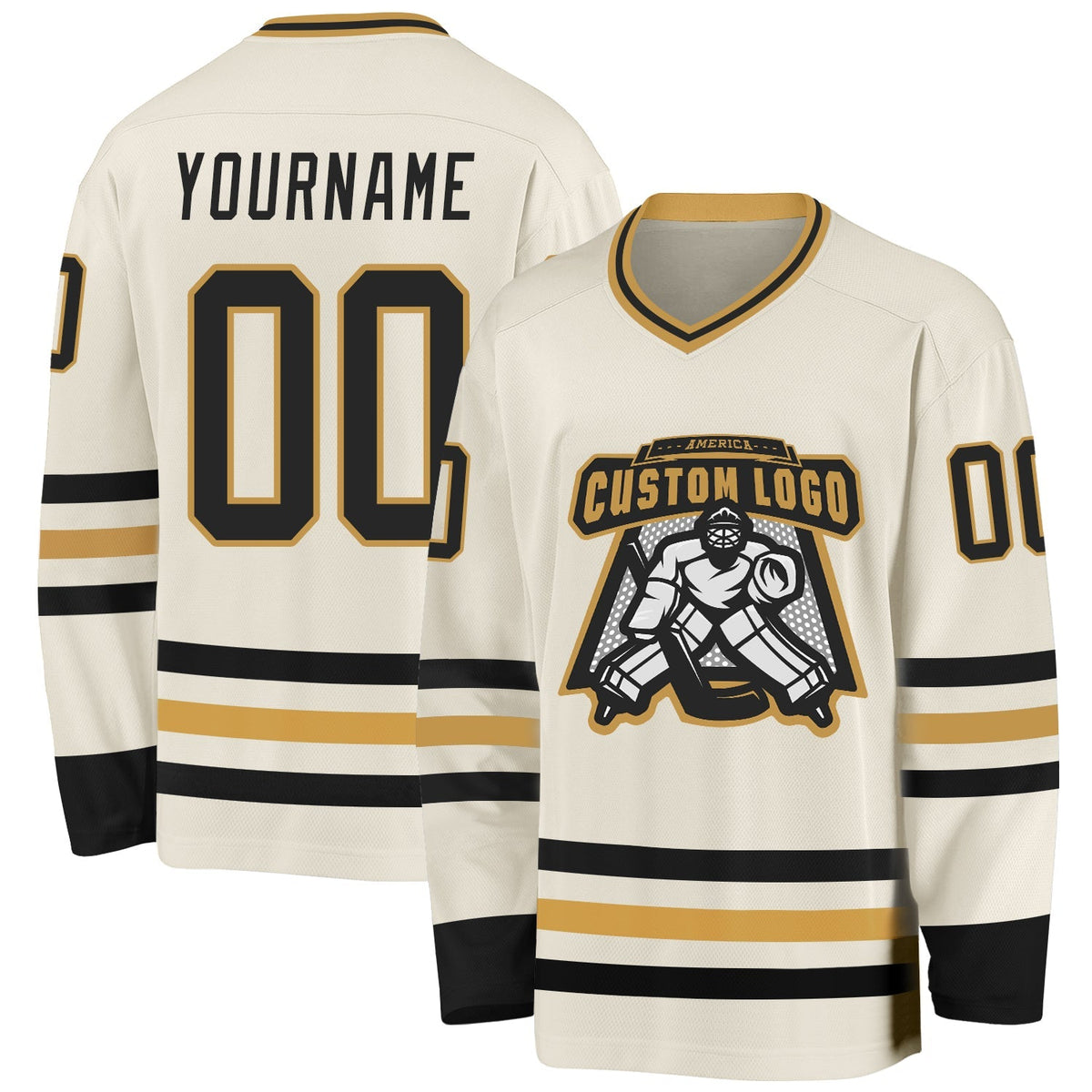 Custom Hockey Jersey - Cream Black-Old Gold product image 2
