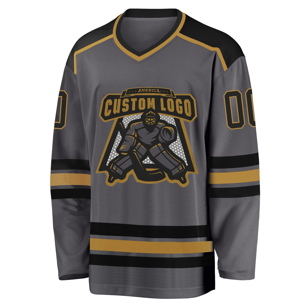 Custom Hockey Jersey - Steel Gray Black-Old Gold product image 2