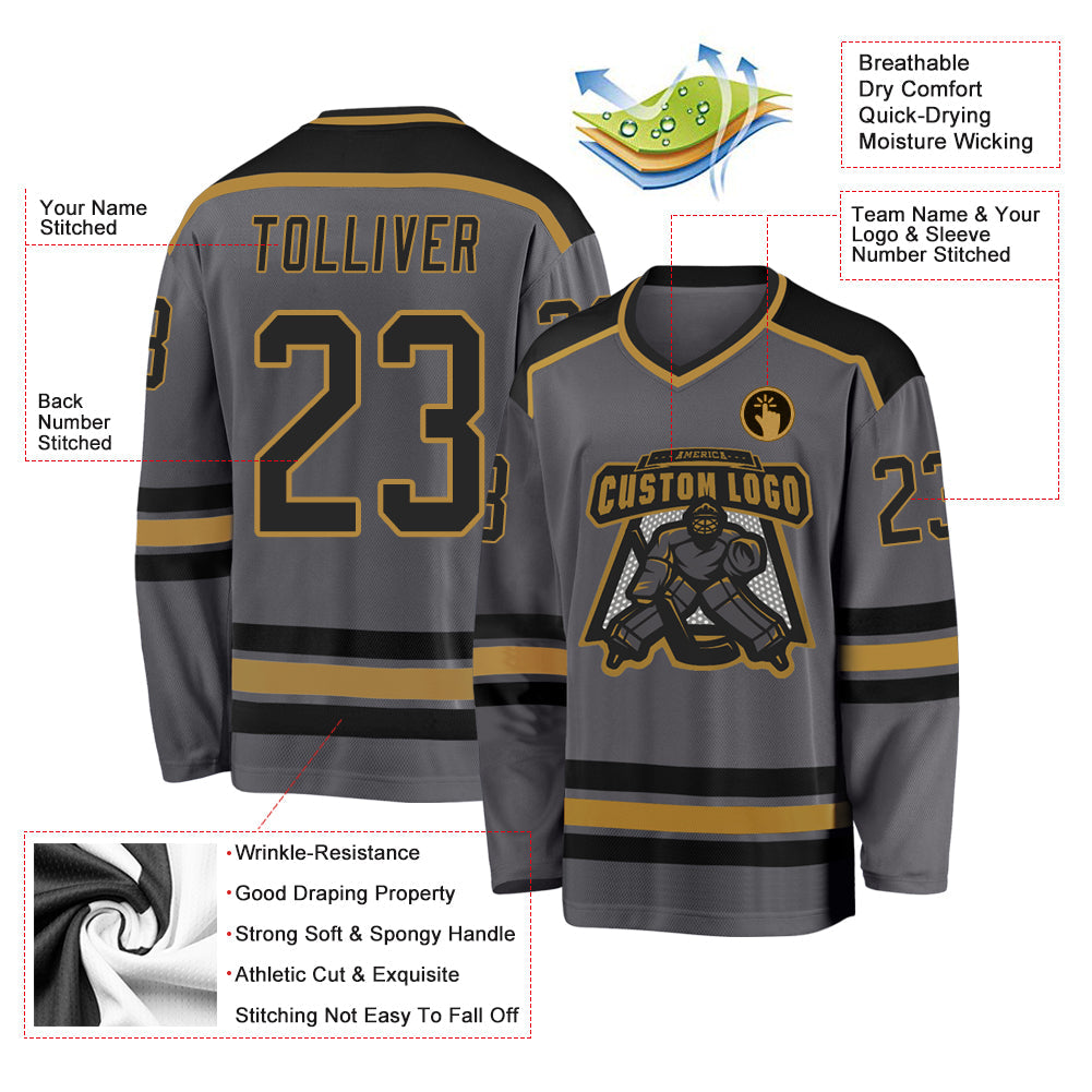 Custom Hockey Jersey - Steel Gray Black-Old Gold product image 3