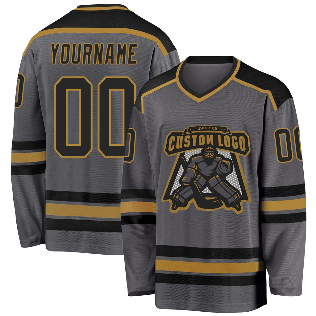 Custom Hockey Jersey - Steel Gray Black-Old Gold product image 1