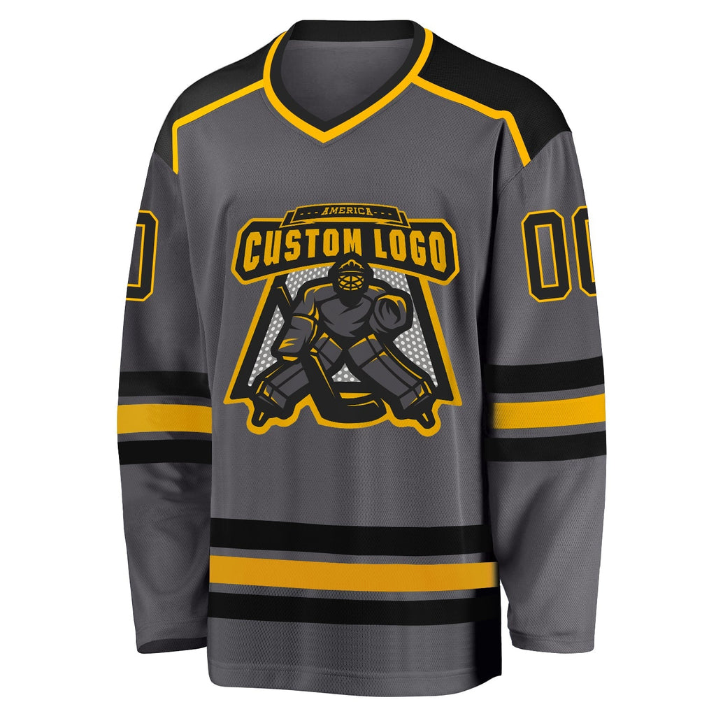 Custom Hockey Jersey - Steel Gray Black-Gold product image 2