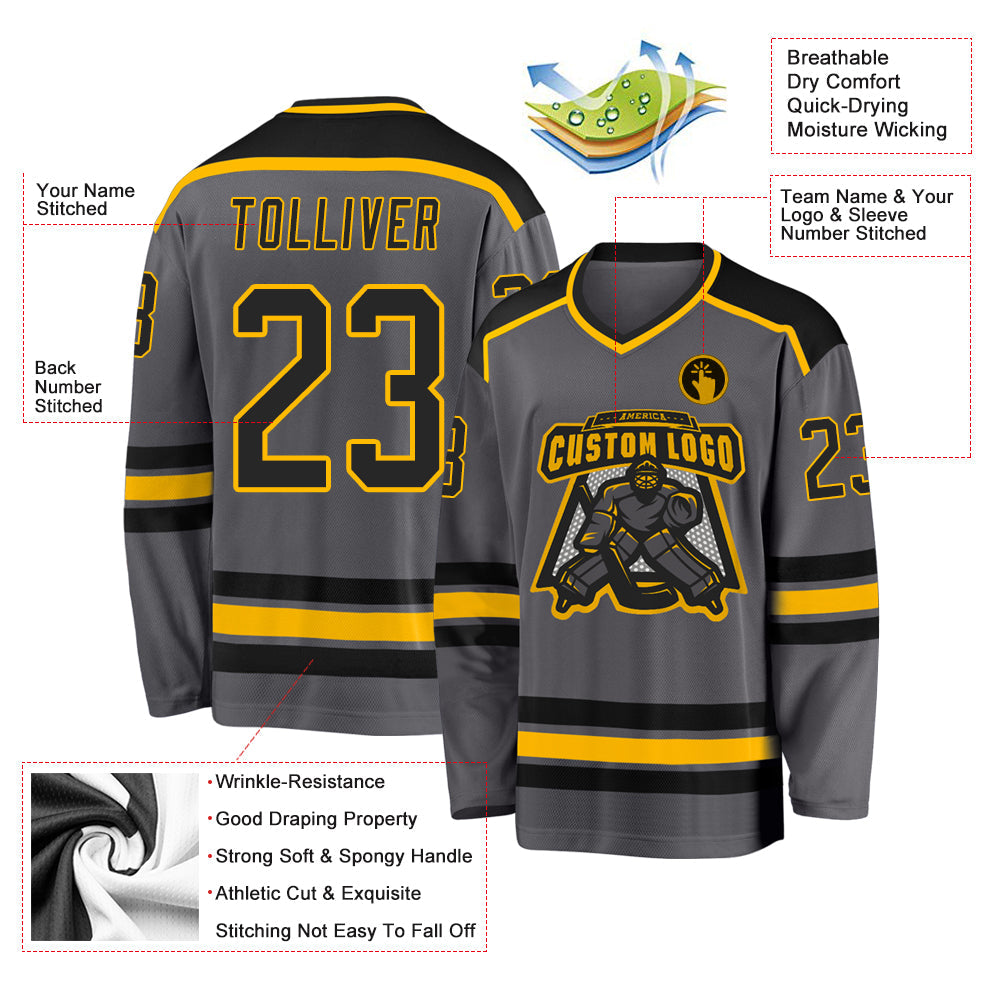 Custom Hockey Jersey - Steel Gray Black-Gold product image 3
