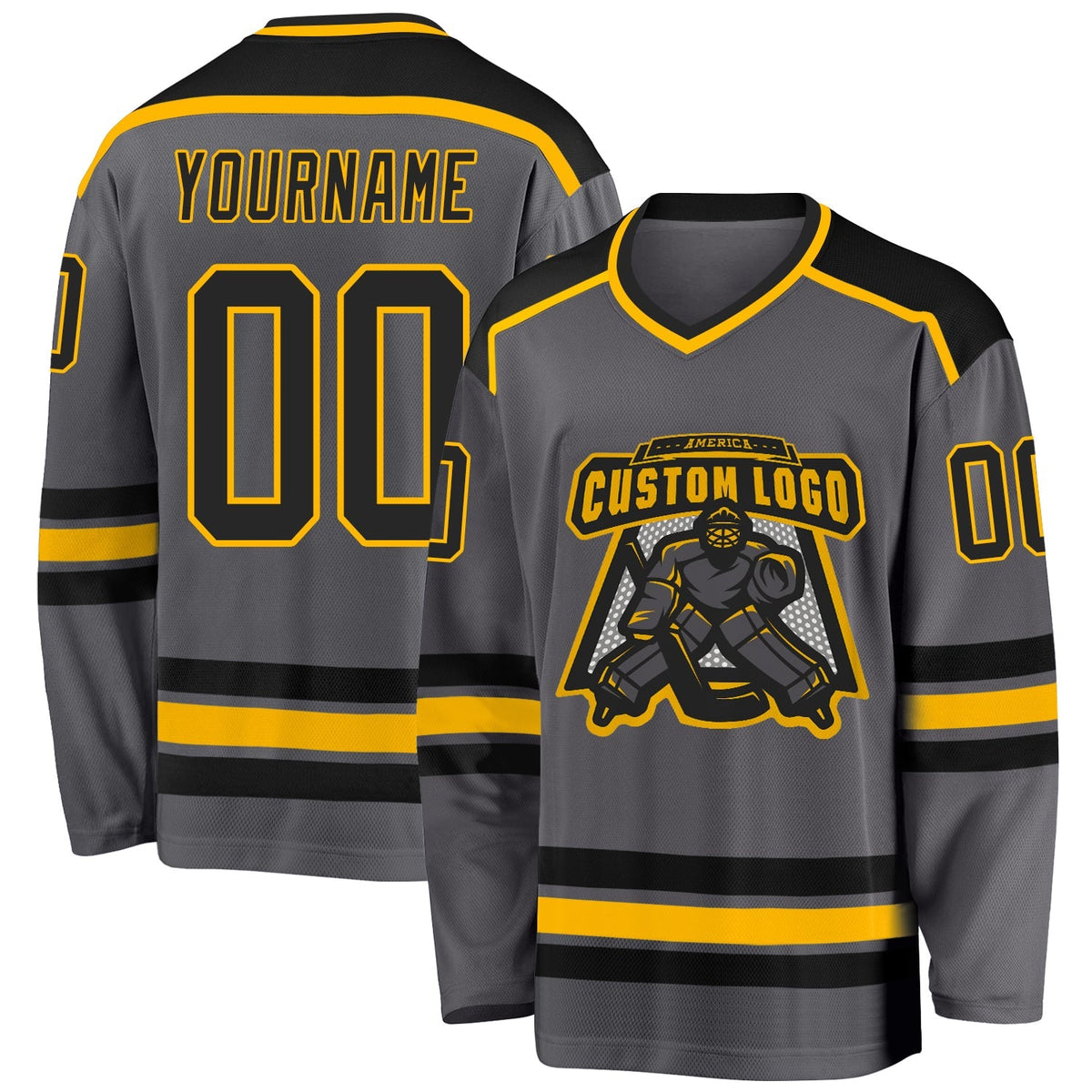 Custom Hockey Jersey - Steel Gray Black-Gold product image 1