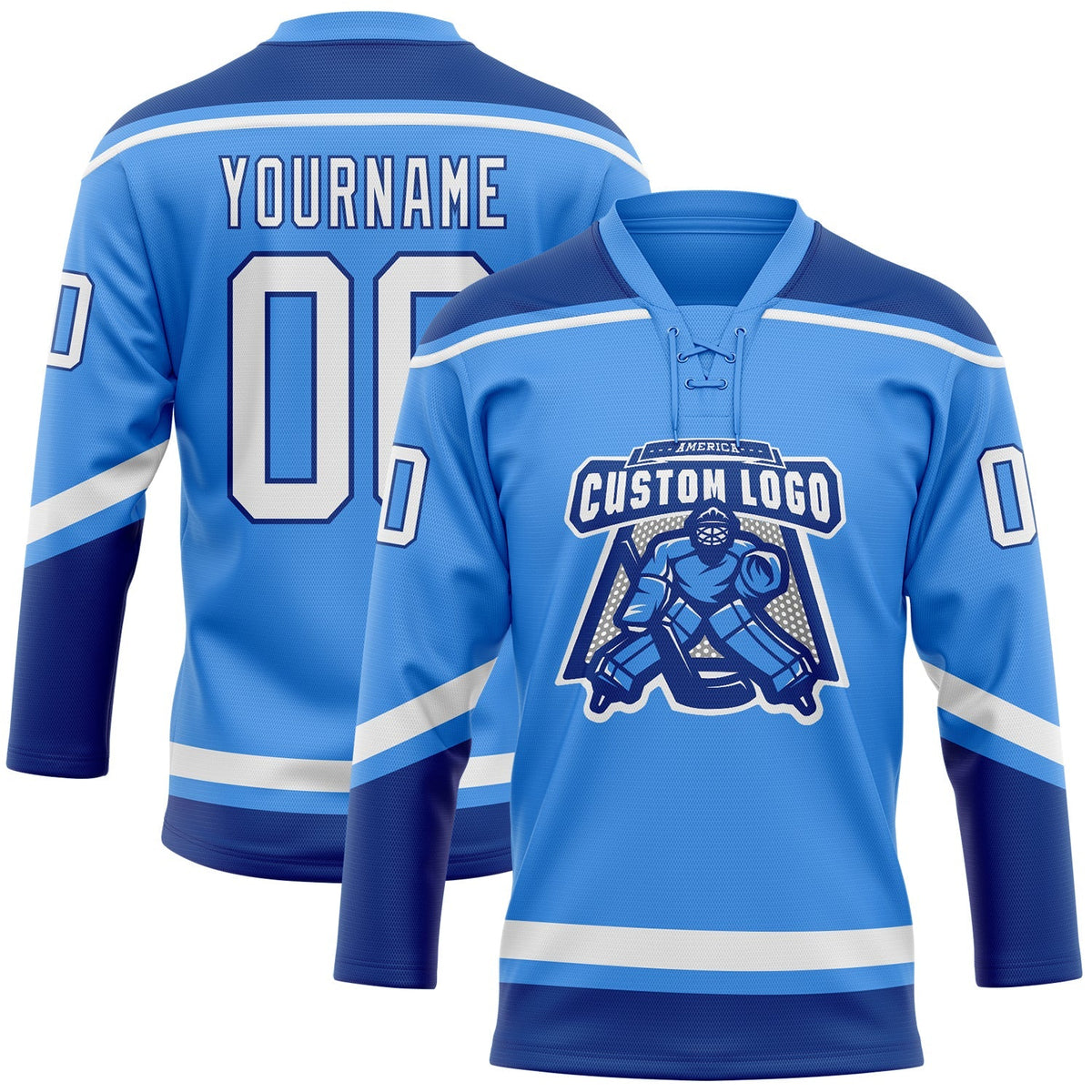 Custom Hockey Jersey - Powder Blue White-Royal Lace Neck product image 2