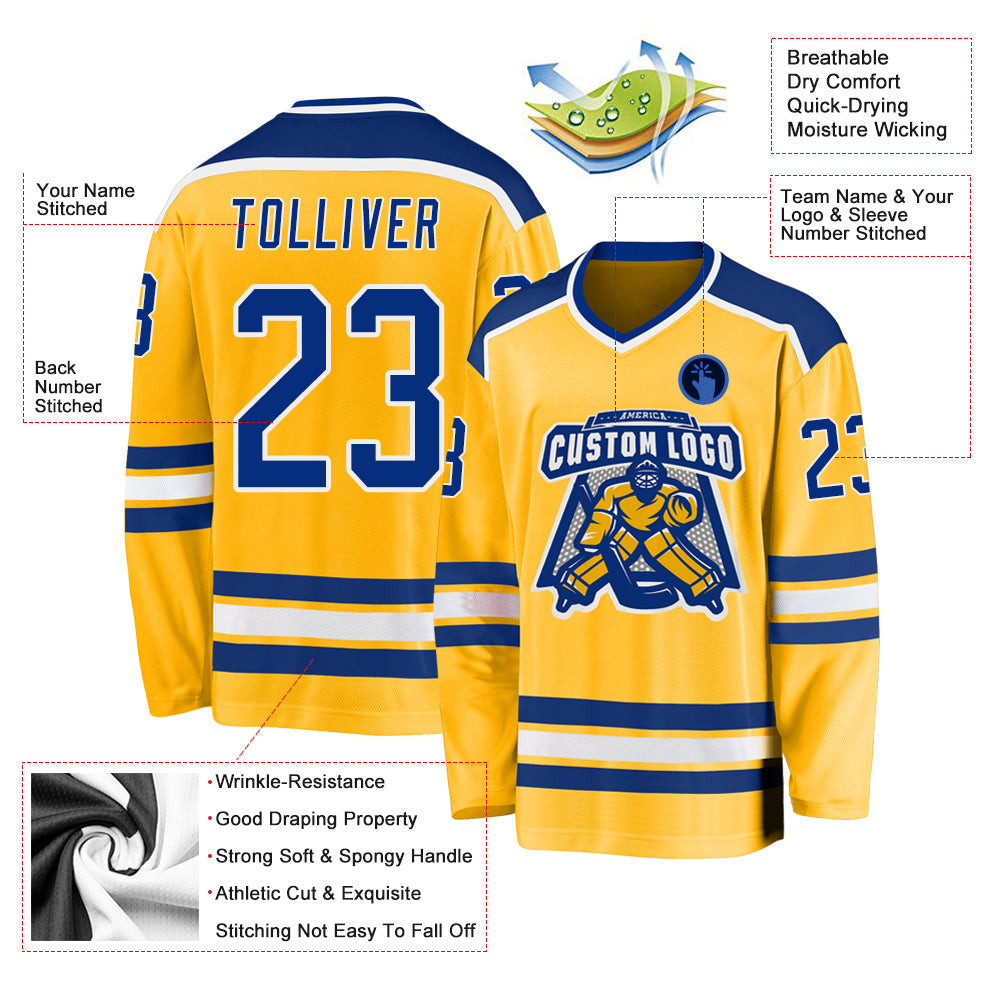 Custom Hockey Jersey - Gold Royal-White product image 3