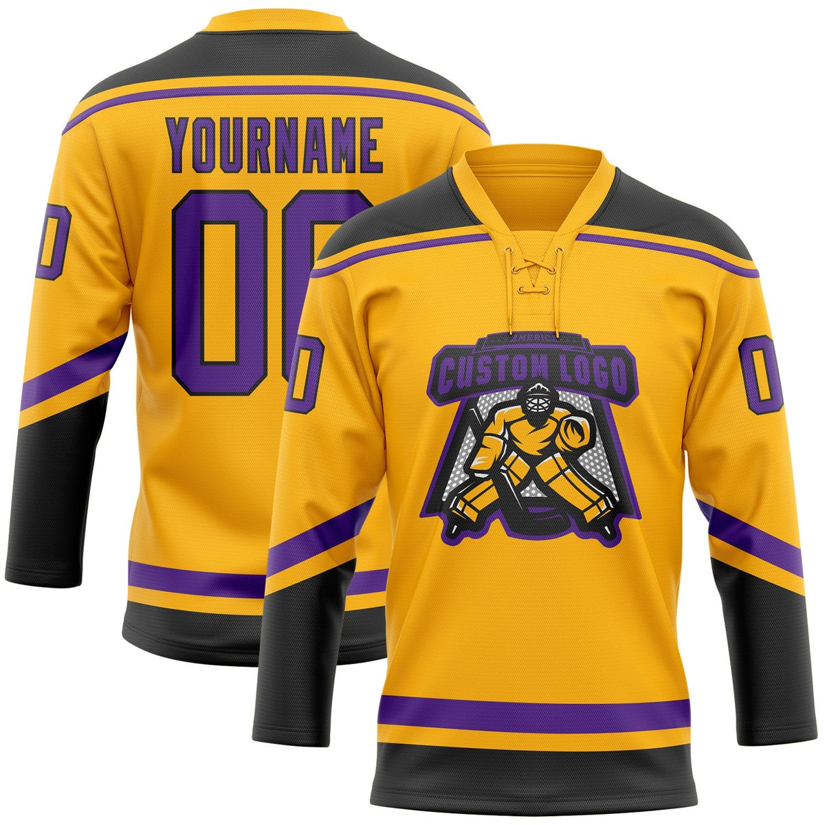 Custom Hockey Jersey - Gold Purple-Black Lace Neck product image 2