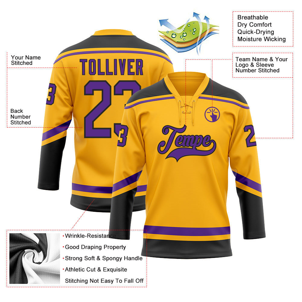 Custom Hockey Jersey - Gold Purple-Black Lace Neck product image 3