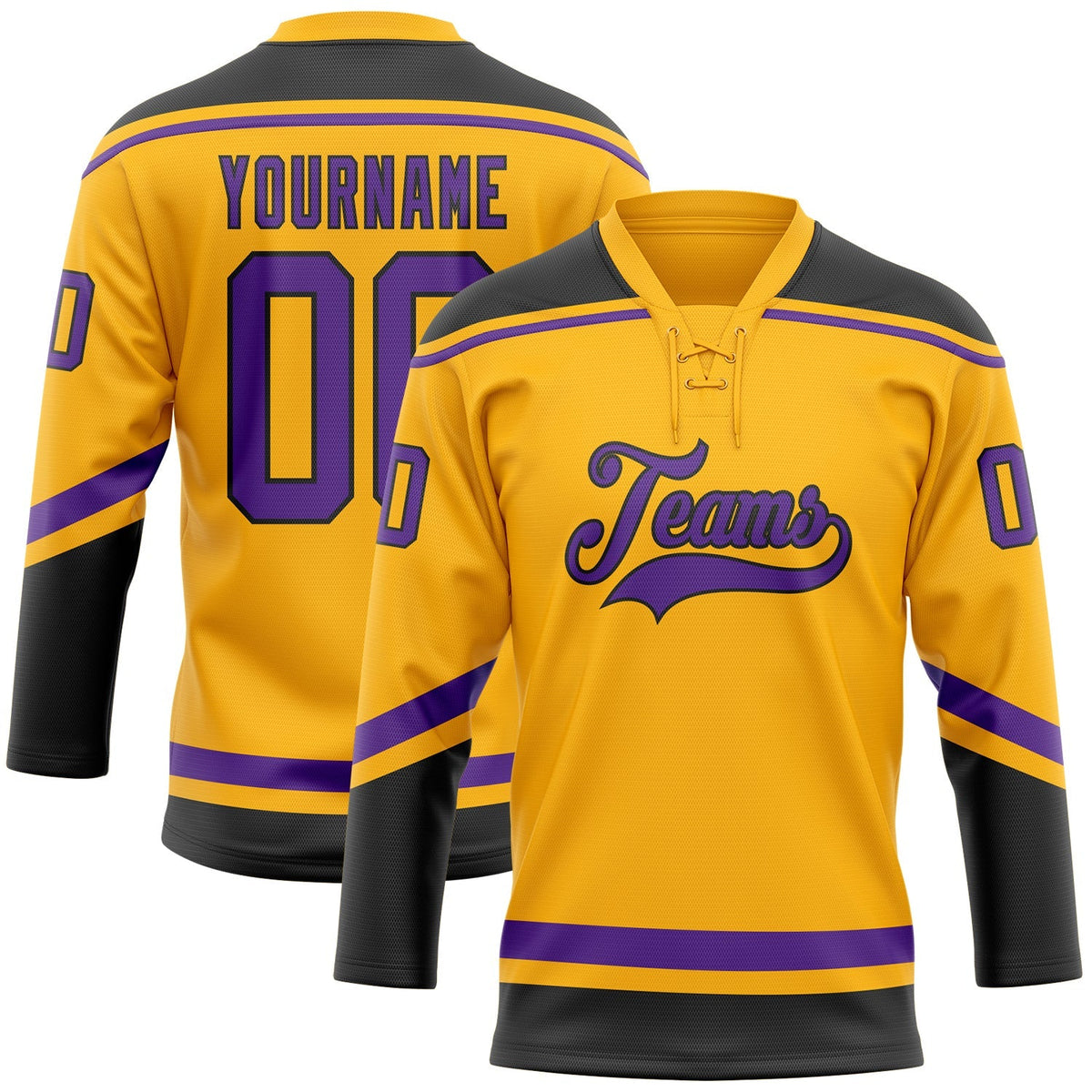Custom Hockey Jersey - Gold Purple-Black Lace Neck product image 1