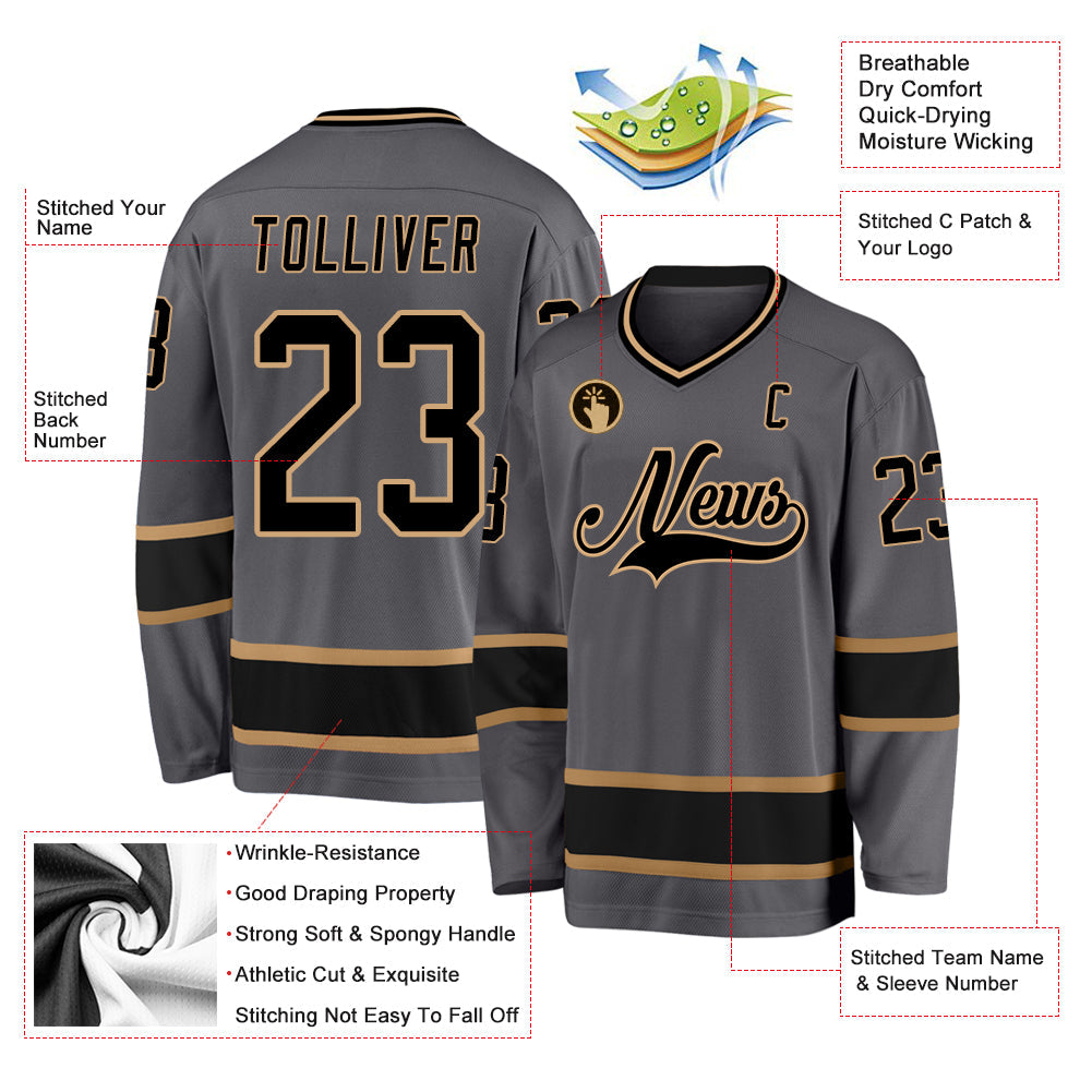 Custom Hockey Jersey - Steel Gray Black-Old Gold product image 2