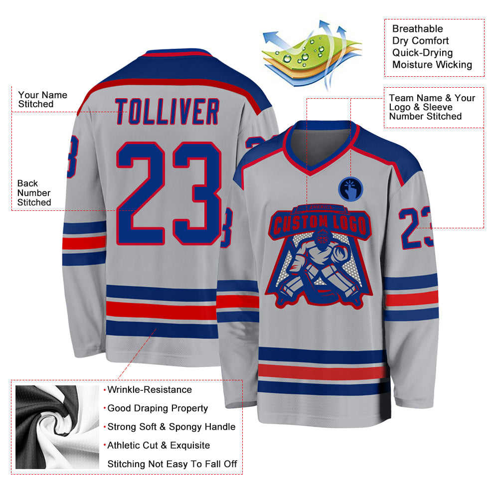 Custom Hockey Jersey - Gray Royal-Red product image 3