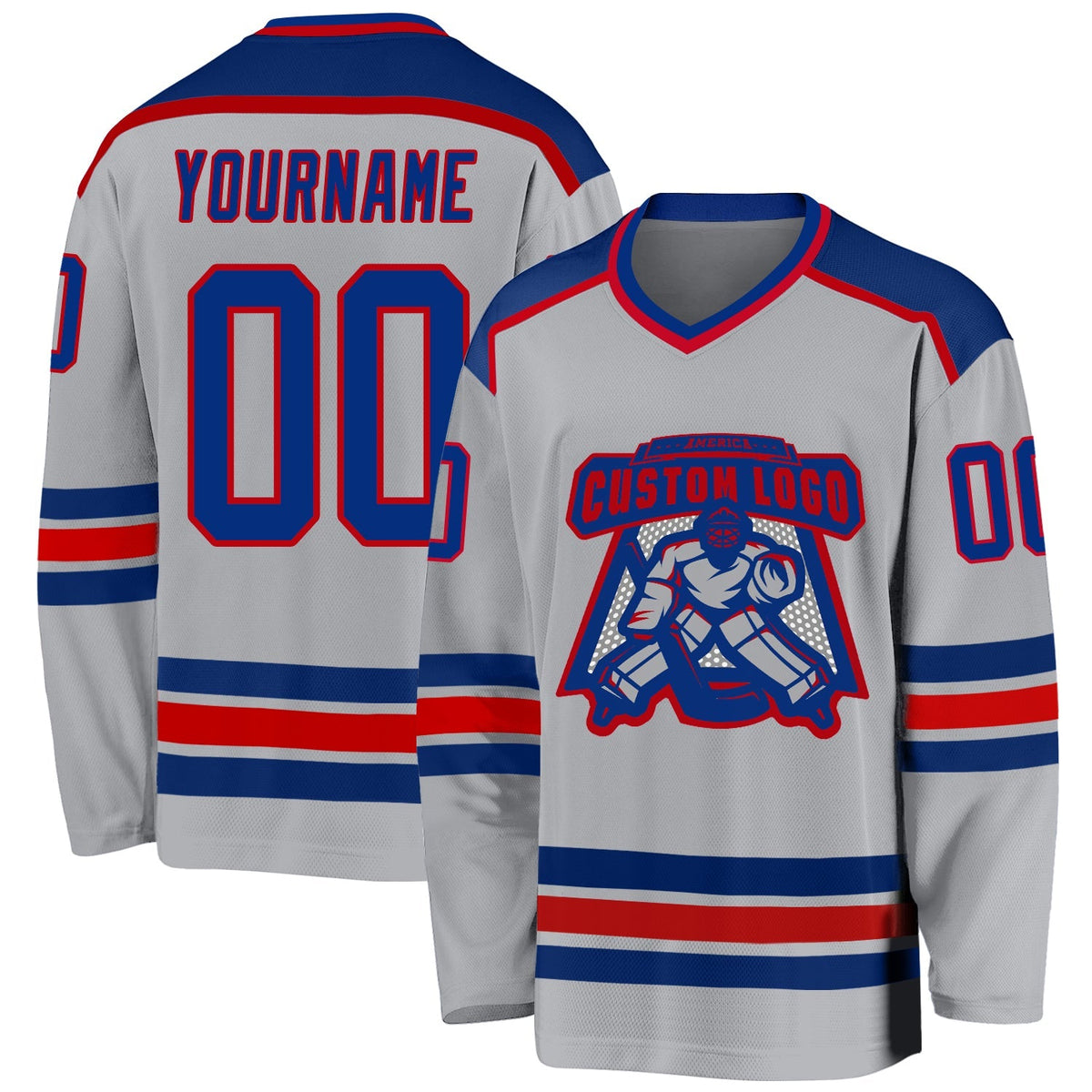 Custom Hockey Jersey - Gray Royal-Red product image 1