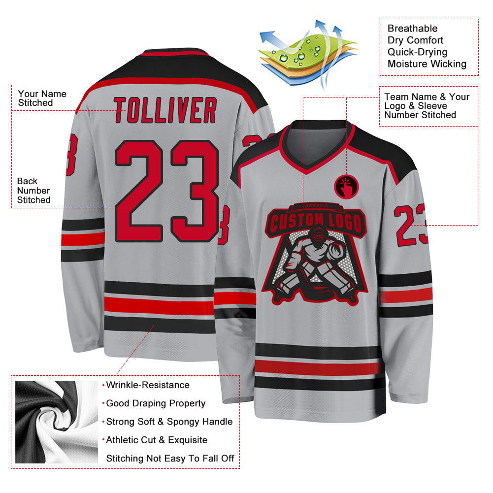 Custom Hockey Jersey - Gray Red-Black product image 3