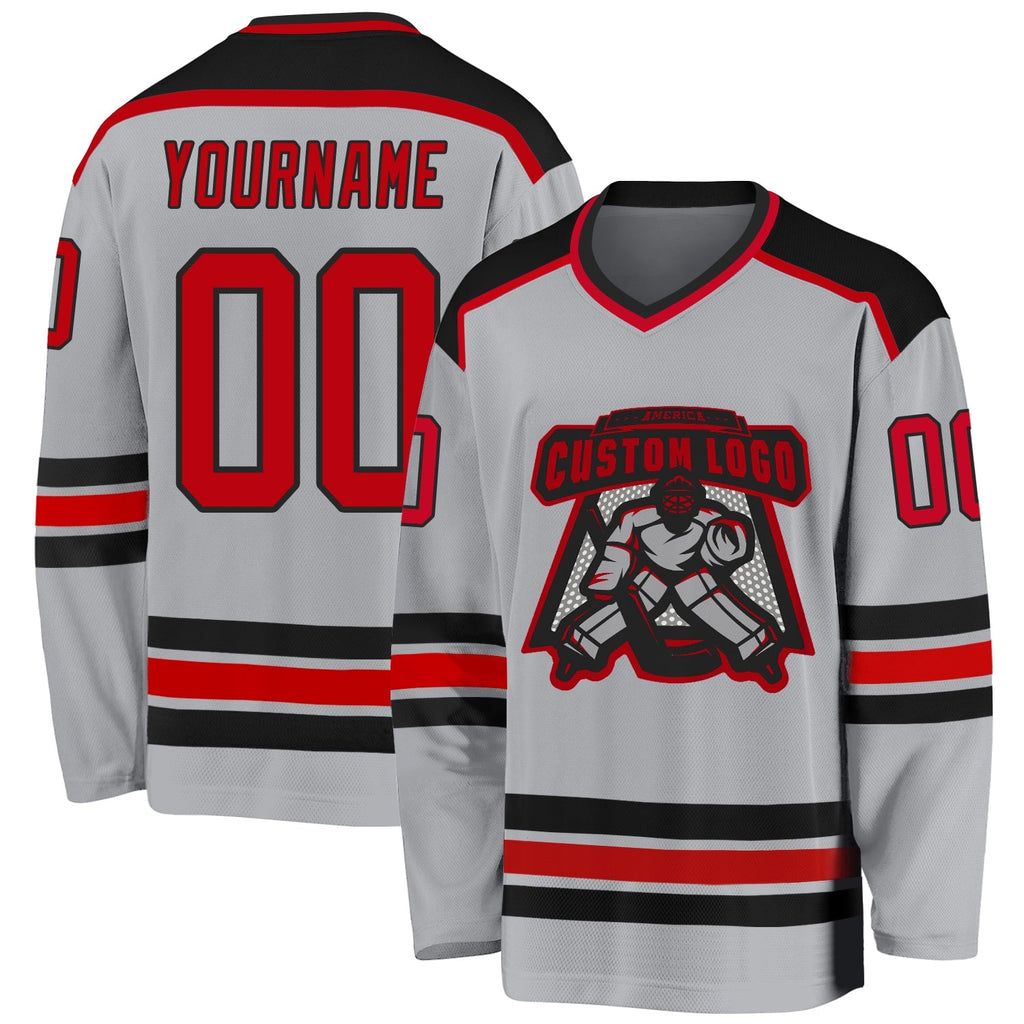 Custom Hockey Jersey - Gray Red-Black product image 1