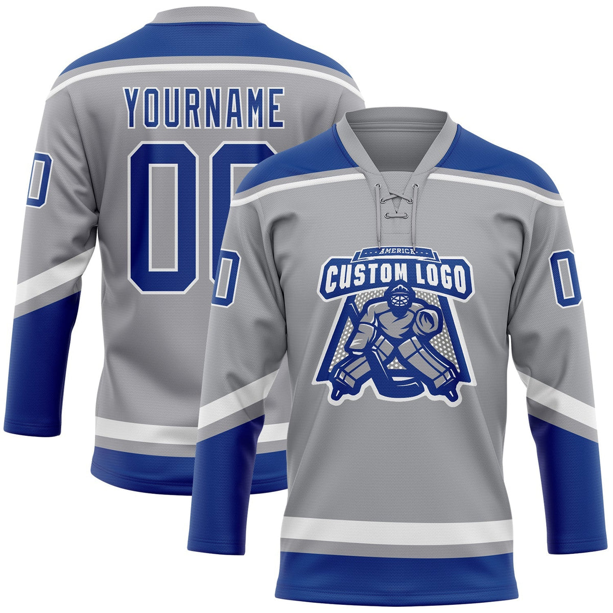Custom Hockey Jersey - Gray Royal-White Lace Neck product image 2