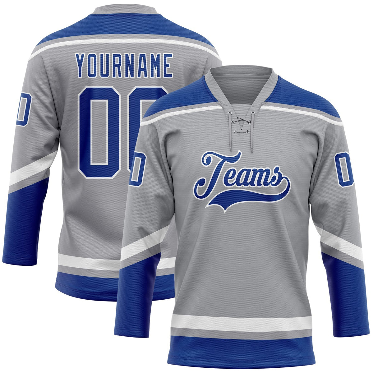 Custom Hockey Jersey - Gray Royal-White Lace Neck product image 1
