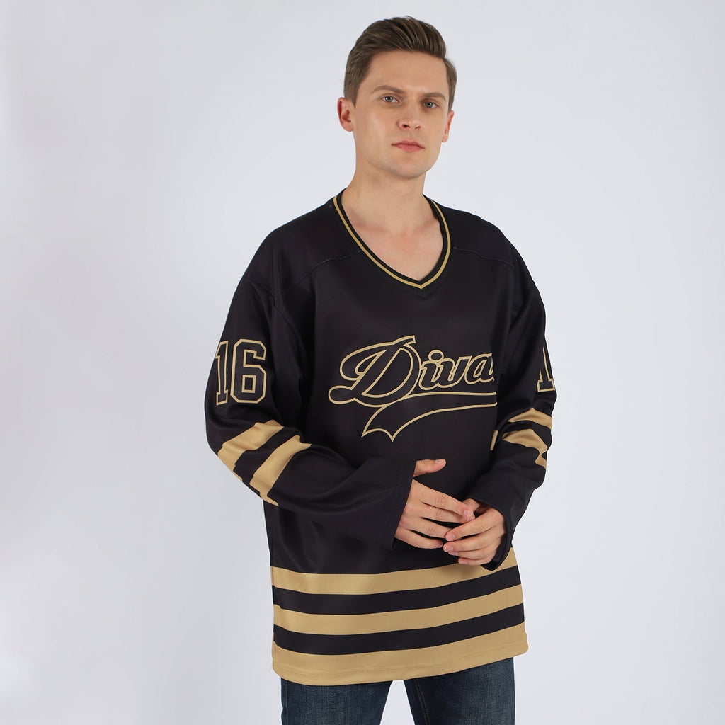 Custom Hockey Jersey - Black Black-Old Gold product image 2